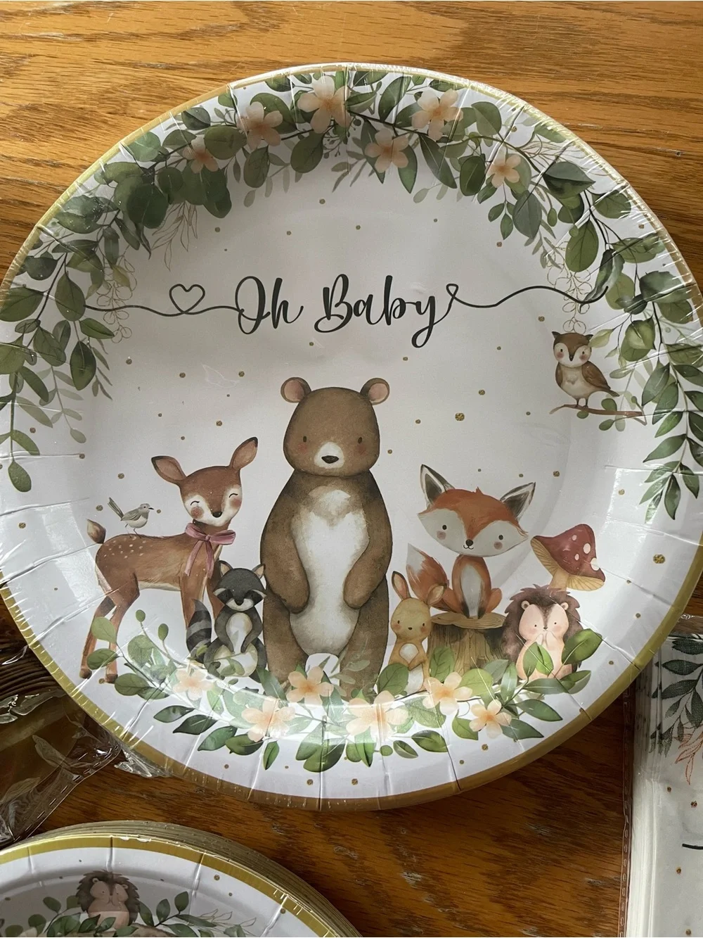 Woodland Baby Shower Paper Plates, Cops, Napkin Set - Green / Cream🌼